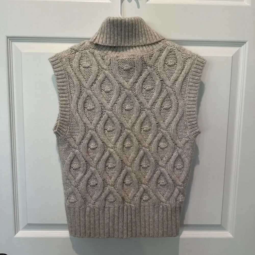 Women’s Sincerely Jules Cableknit Sleeveless Turtleneck Sweater Beige Small - Picture 2 of 6